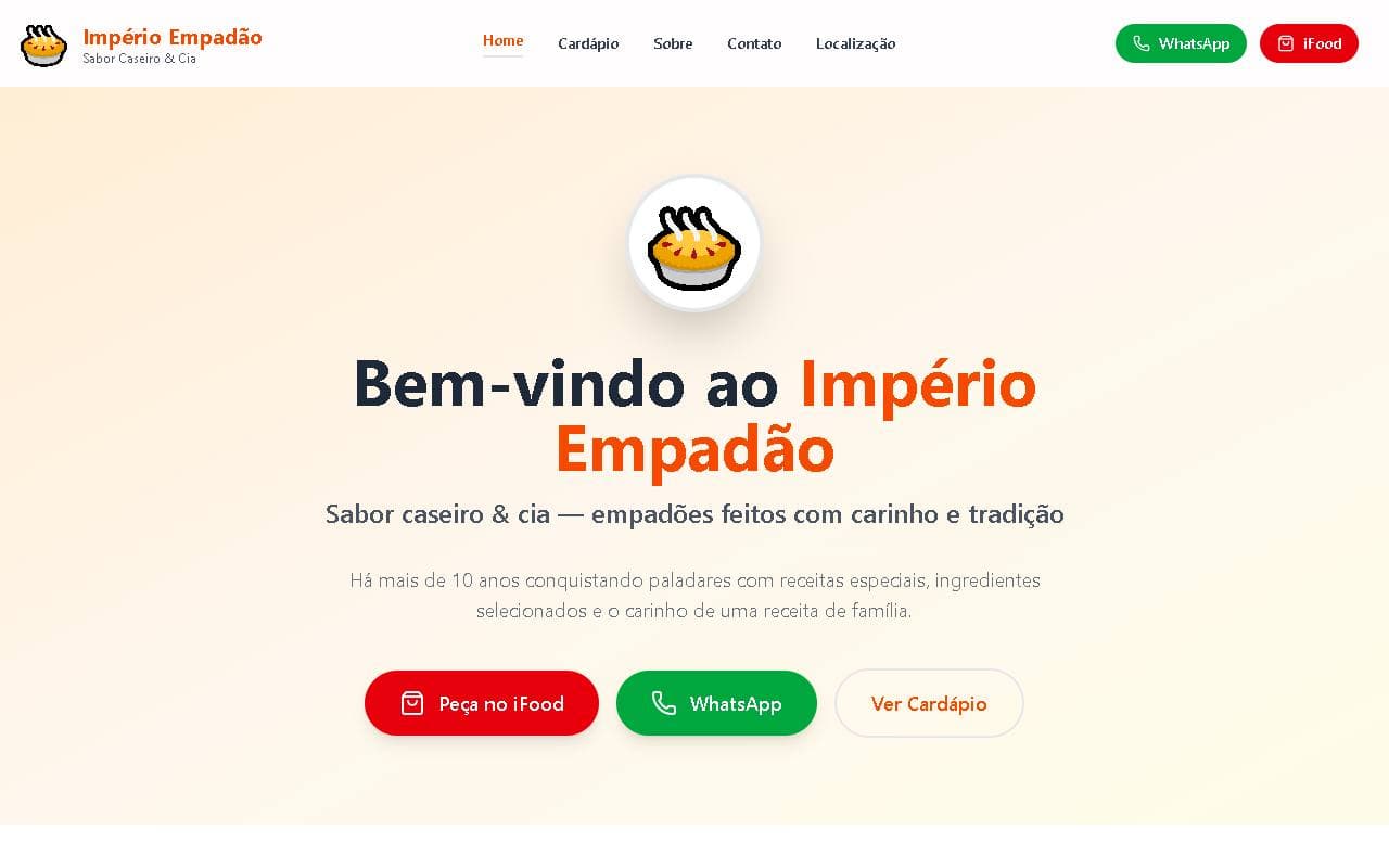Página inicial do site Império Empadão