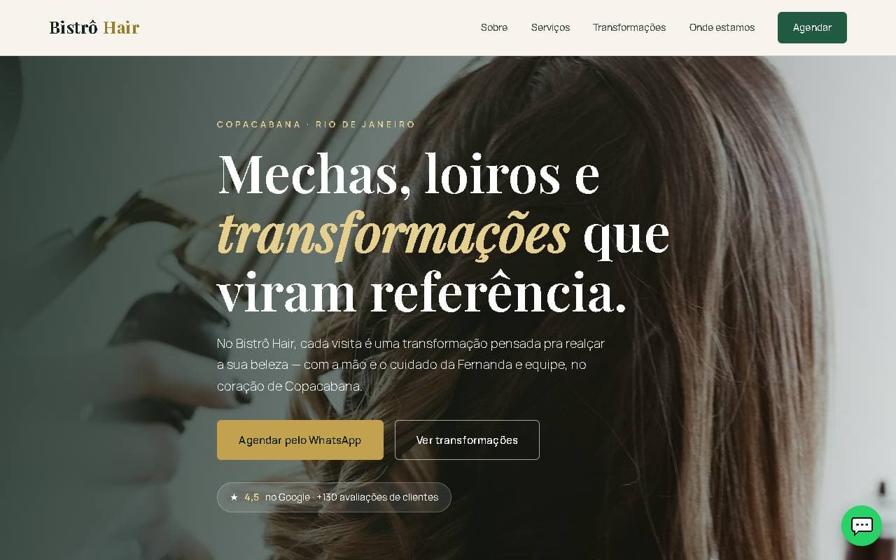 Página inicial do site Bistrô Hair