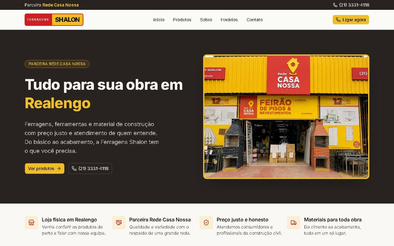 Página inicial do site Ferragens Shalon