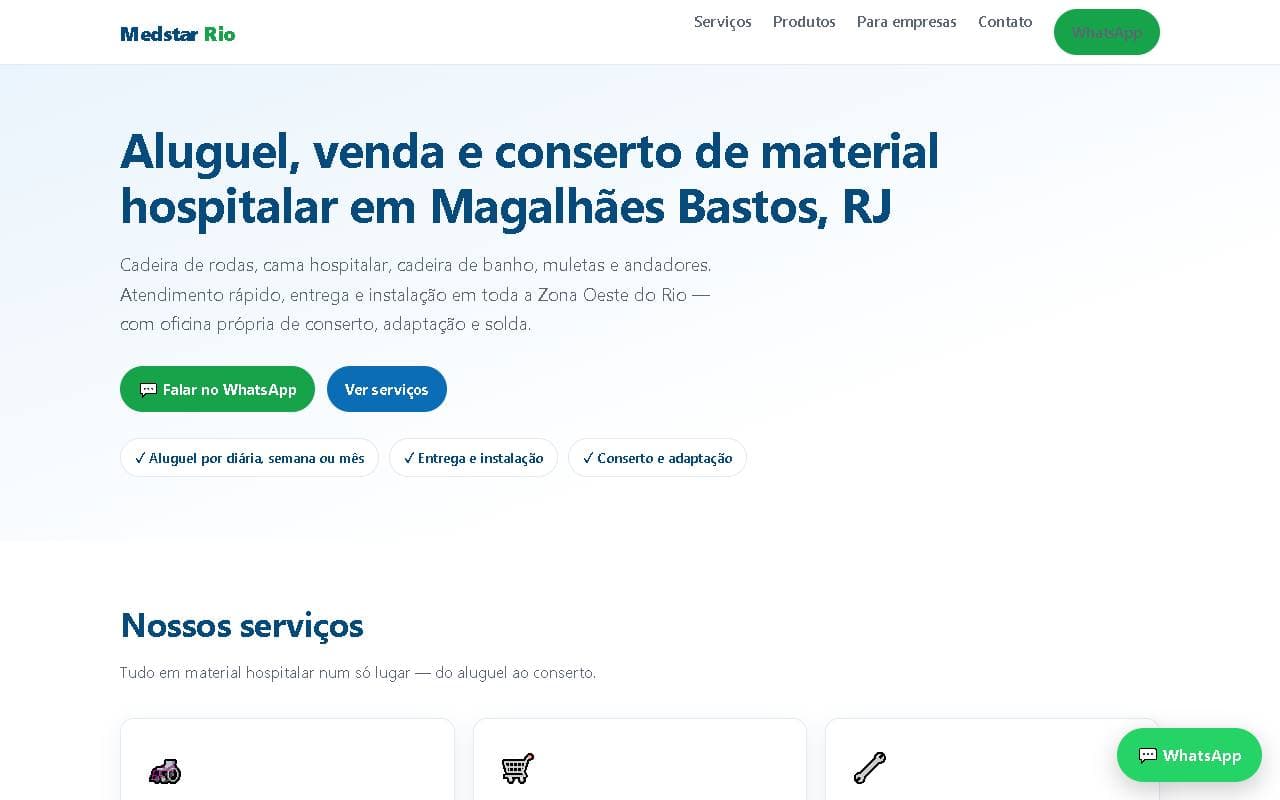 Página inicial do site Medstar Rio