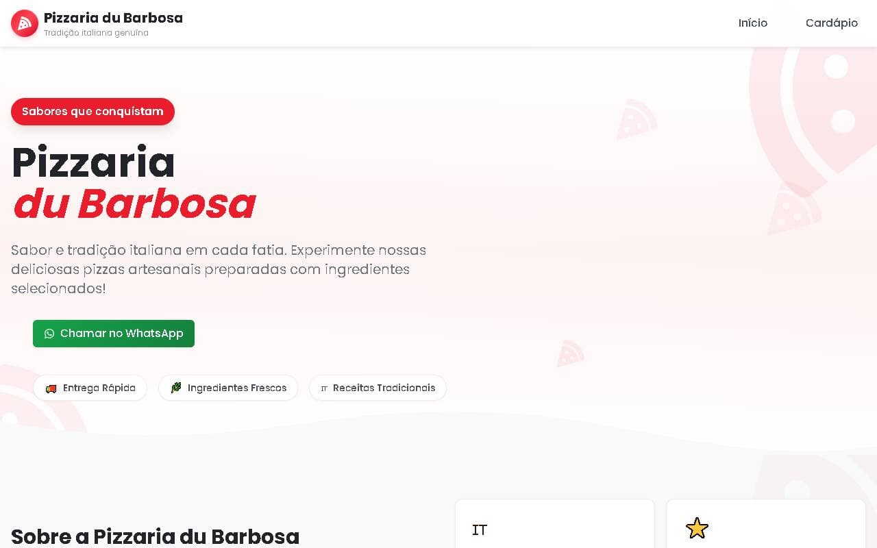 Página inicial do site Pizzaria du Barbosa