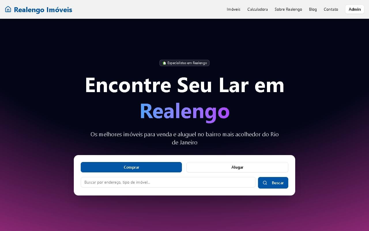 Página inicial do site Realengo Imóveis